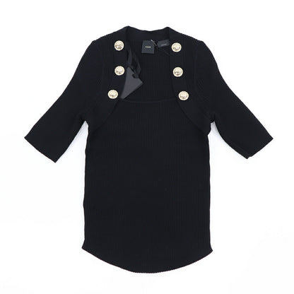 PINKO カットソー グリーン ブラック リブニット 七分袖 半袖 100419-A0LD