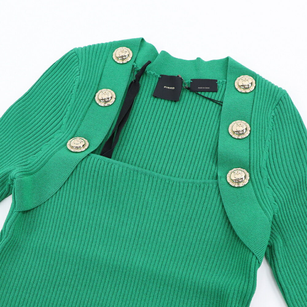 PINKO カットソー グリーン ブラック リブニット 七分袖 半袖 100419-A0LD