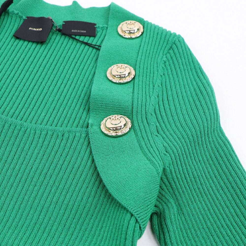 PINKO カットソー グリーン ブラック リブニット 七分袖 半袖 100419-A0LD