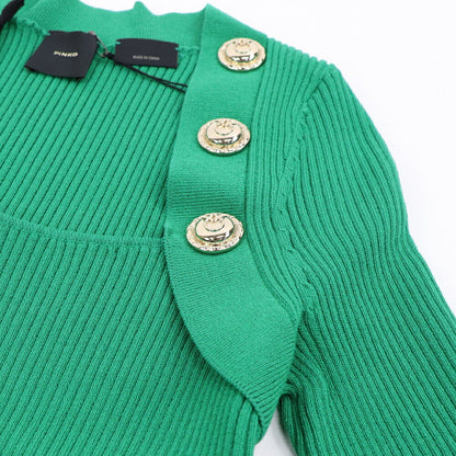 PINKO カットソー グリーン ブラック リブニット 七分袖 半袖 100419-A0LD