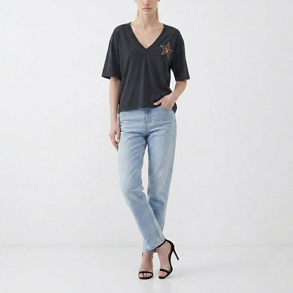 PINKO ピンコ レディース トップス Tシャツ・カットソー ブラック Vネック ワンポイント 半袖 100616-A0MO