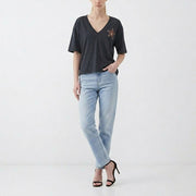 PINKO ピンコ レディース トップス Tシャツ・カットソー ブラック Vネック ワンポイント 半袖 100616-A0MO