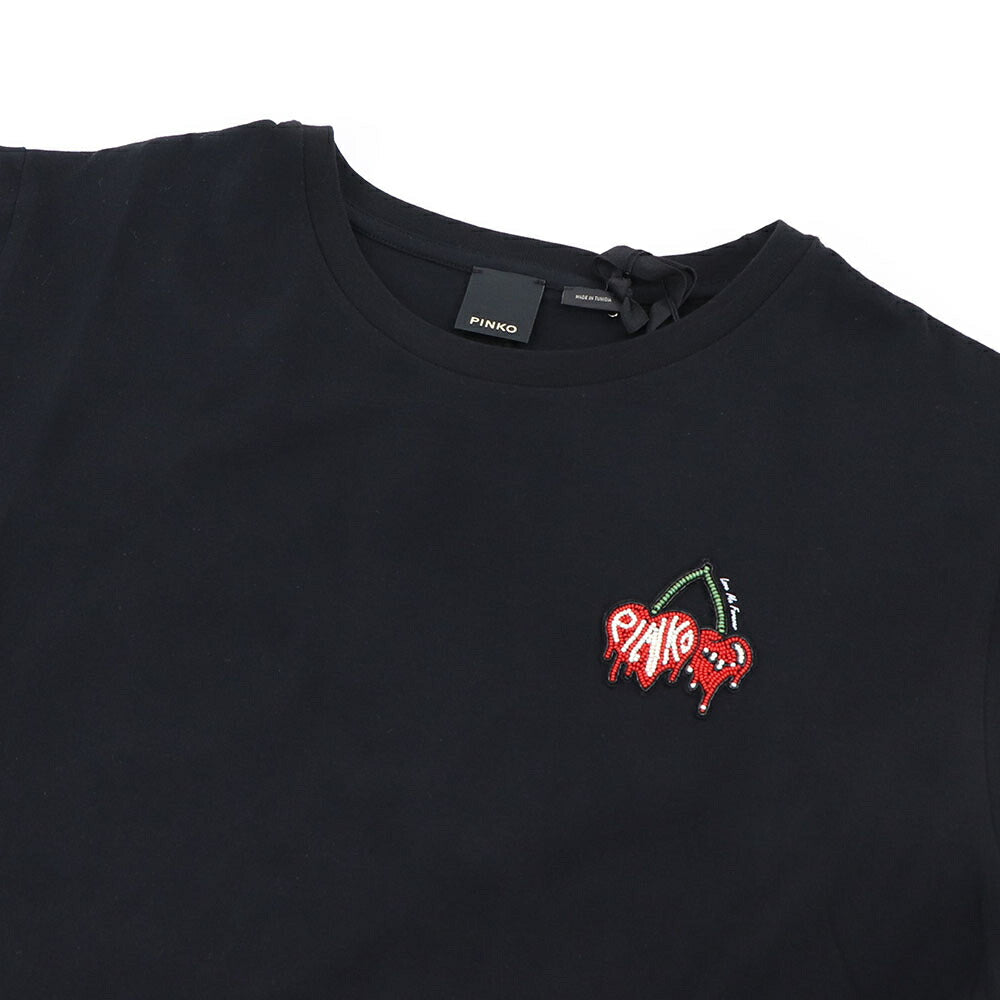 PINKO ピンコ レディース トップス Tシャツ・カットソー ブラック バックオープン リボン 半袖 101125-A0U1