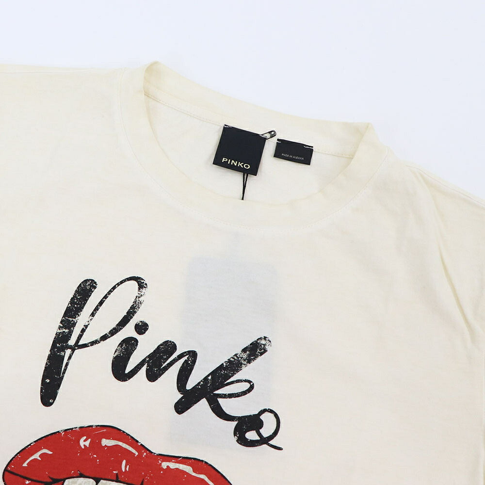 PINKO ピンコ レディース トップス Tシャツ・カットソー ホワイト ロゴ フロントプリント 半袖 1G1728-Y7VA