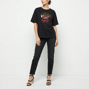 PINKO ピンコ レディース トップス Tシャツ・カットソー ブラック フロントプリント ロゴ ラインストーン 半袖 1G1729-Y7VA
