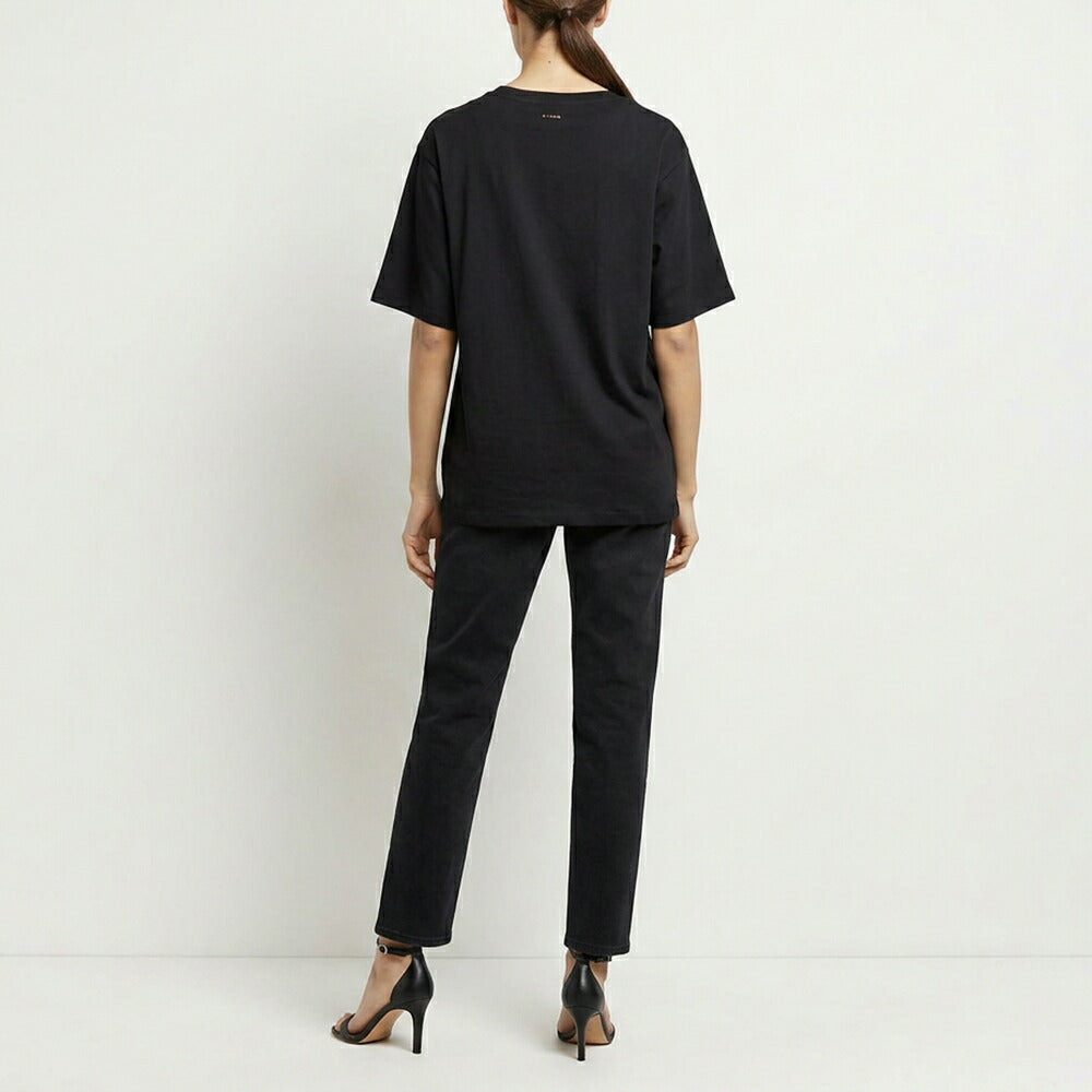 PINKO ピンコ レディース トップス Tシャツ・カットソー ブラック フロントプリント ロゴ ラインストーン 半袖 1G1729-Y7VA