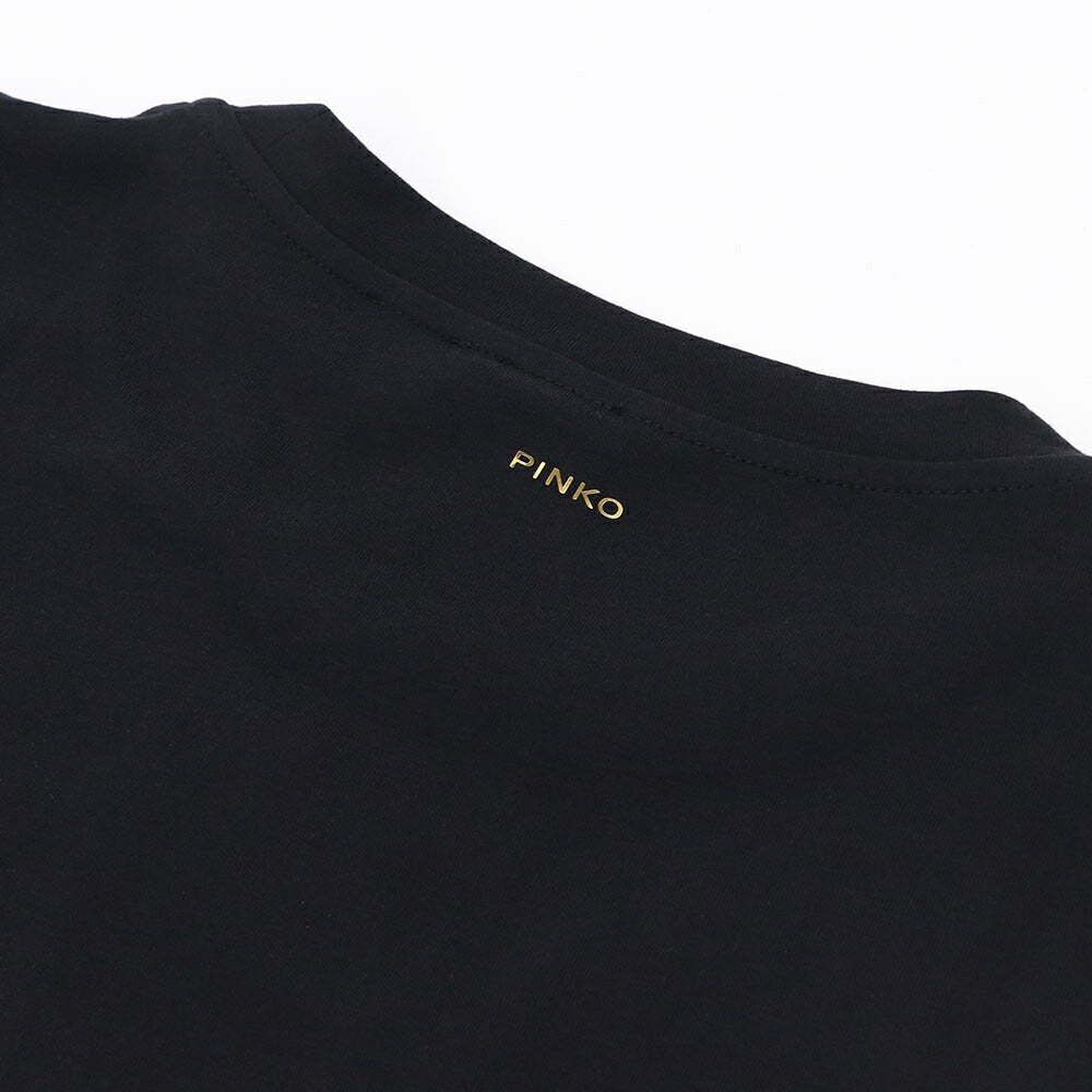 PINKO ピンコ レディース トップス Tシャツ・カットソー ブラック フロントプリント ロゴ ラインストーン 半袖 1G1729-Y7VA