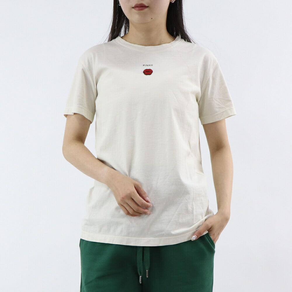 PINKO Tシャツ オフホワイト ロゴ ビーズ ワンポイント 半袖 1G173E-Y7WQ