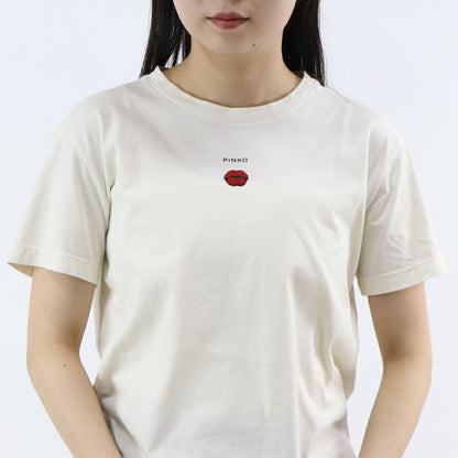 PINKO Tシャツ オフホワイト ロゴ ビーズ ワンポイント 半袖 1G173E-Y7WQ