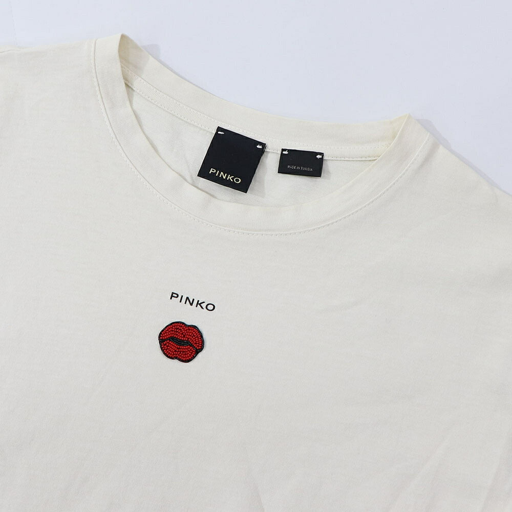 PINKO Tシャツ オフホワイト ロゴ ビーズ ワンポイント 半袖 1G173E-Y7WQ