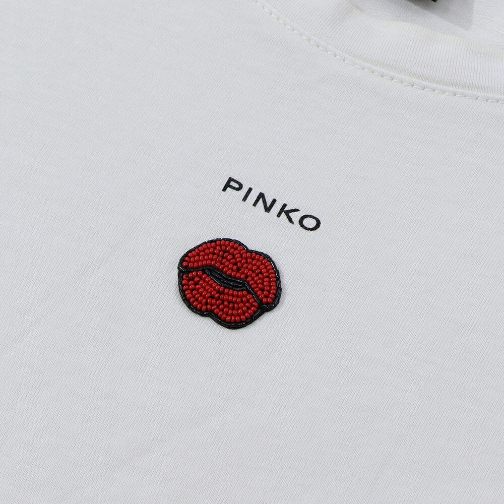 PINKO Tシャツ オフホワイト ロゴ ビーズ ワンポイント 半袖 1G173E-Y7WQ