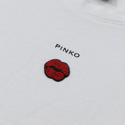 PINKO Tシャツ オフホワイト ロゴ ビーズ ワンポイント 半袖 1G173E-Y7WQ