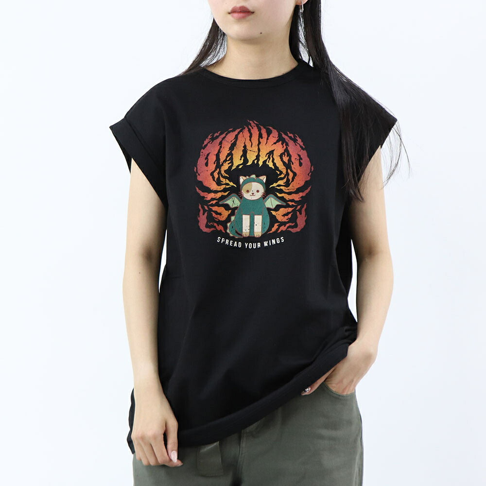 PINKO Tシャツ ブラック オーバーサイズ 猫 プリント 半袖 1G185E-Y5SN