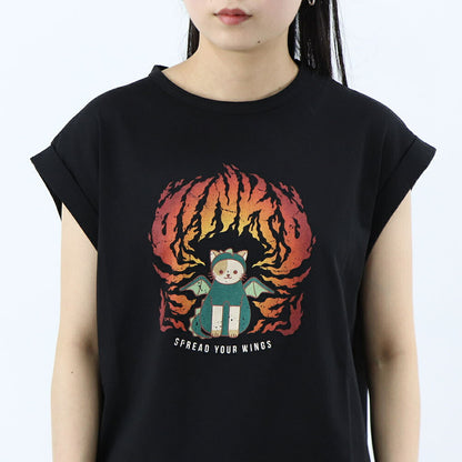 PINKO Tシャツ ブラック オーバーサイズ 猫 プリント 半袖 1G185E-Y5SN