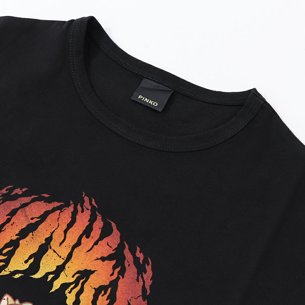 PINKO Tシャツ ブラック オーバーサイズ 猫 プリント 半袖 1G185E-Y5SN