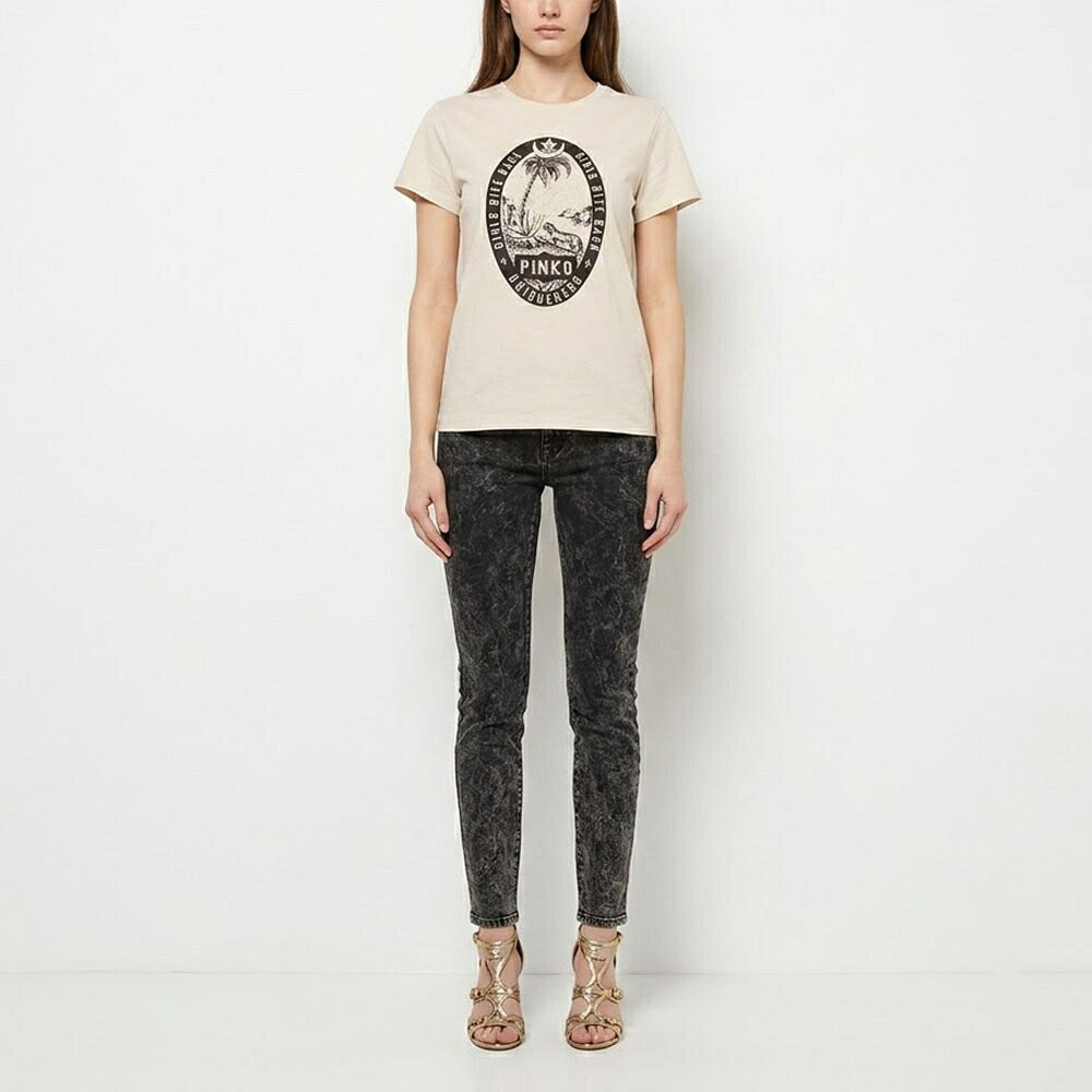 PINKO ピンコ レディース トップス Tシャツ・カットソー オフホワイト ロゴ プリント 半袖 1Q10D1-Z414
