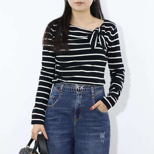 PINKO ニット ブラック ボーダー リボン 100518-A0LU