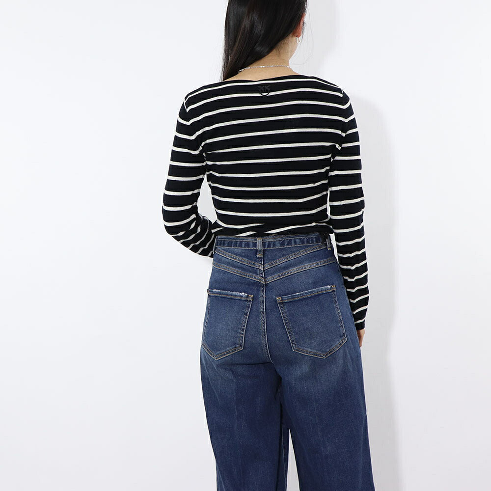 PINKO ニット ブラック ボーダー リボン 100518-A0LU