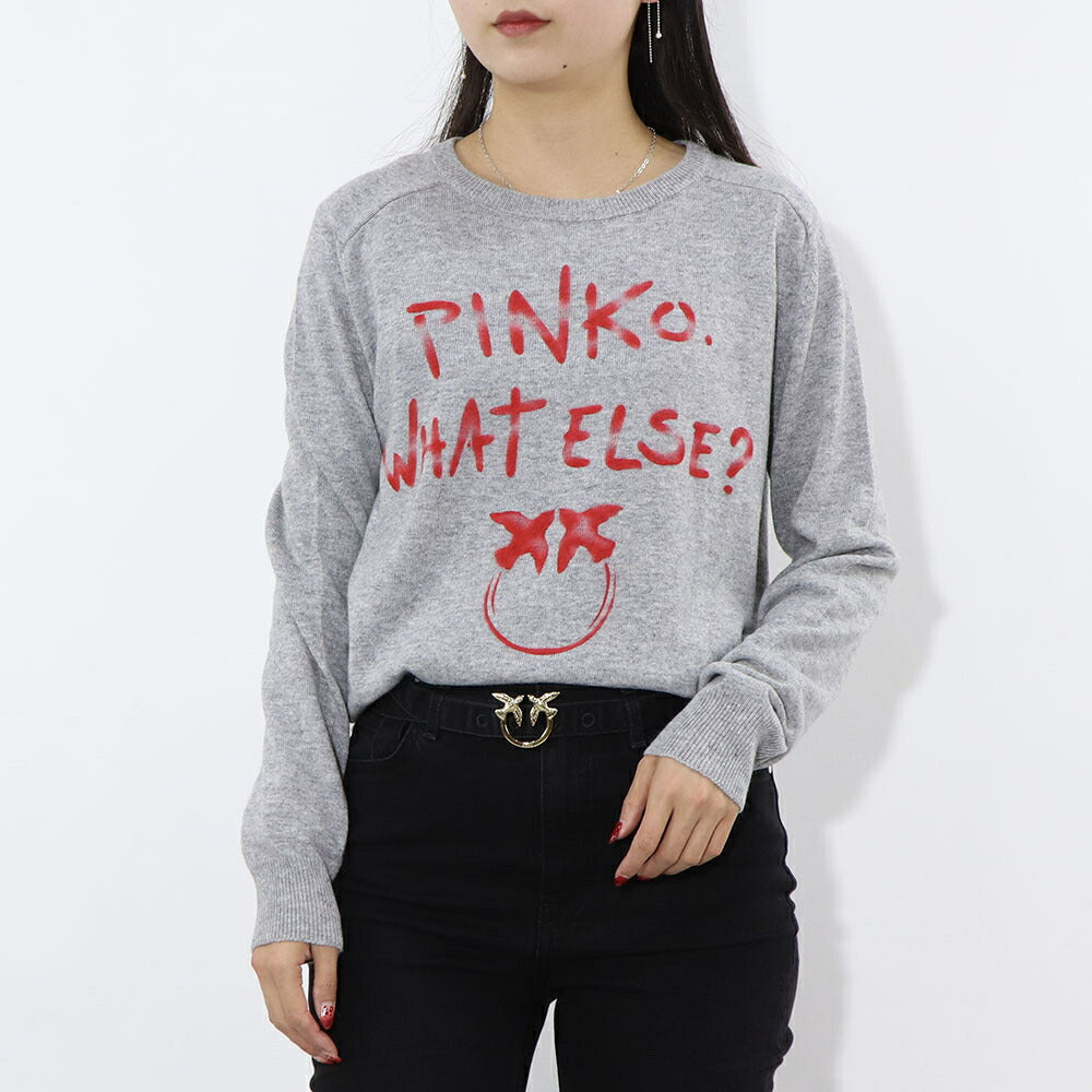 PINKO ニット グレー ロゴ ウール カシミヤ 1G16WZ-Y7GZ