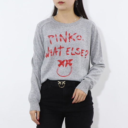 PINKO ニット グレー ロゴ ウール カシミヤ 1G16WZ-Y7GZ