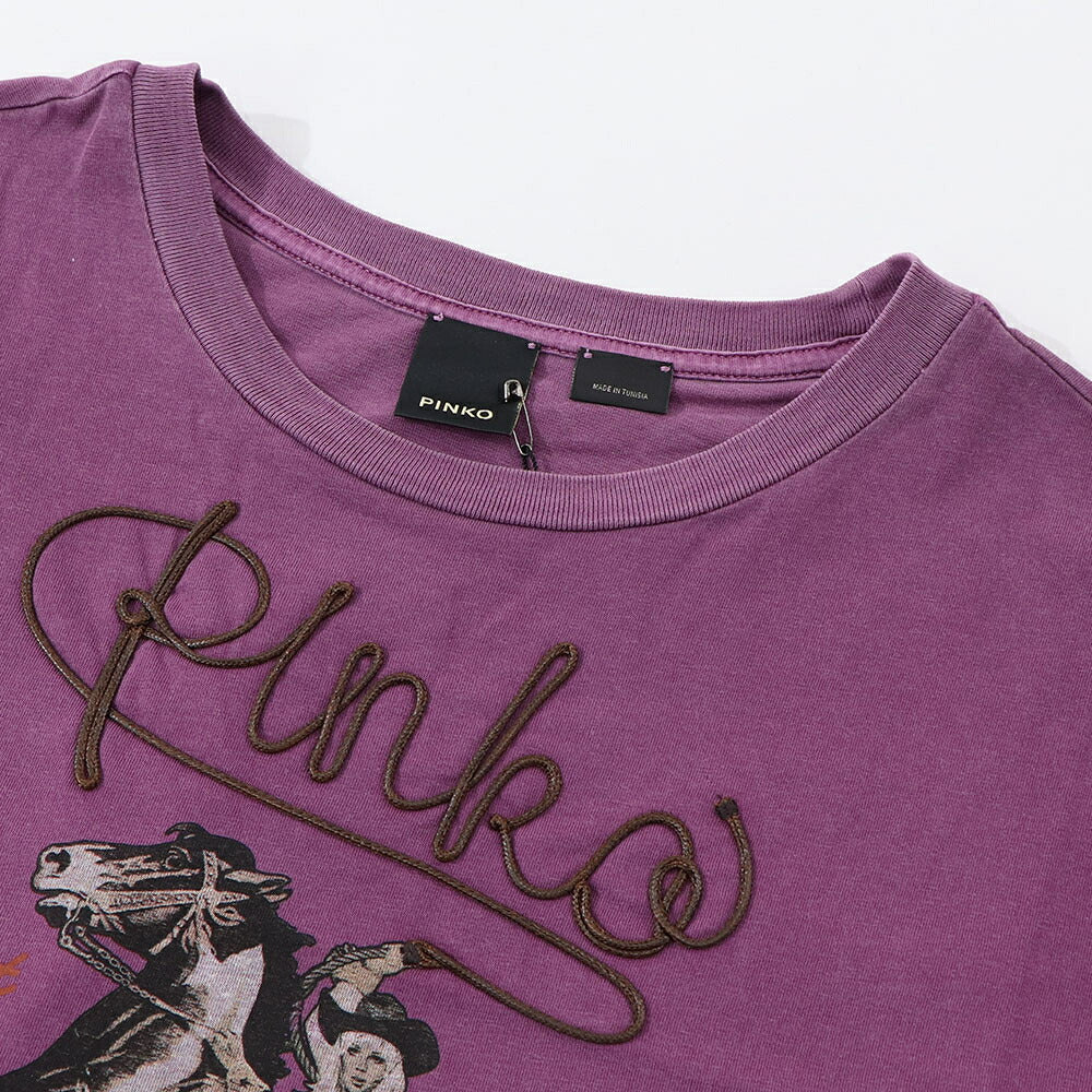 PINKO ピンコ レディース トップス Tシャツ・カットソー パープル ロゴ クロップド丈 半袖 1G18BL-Y7WQ