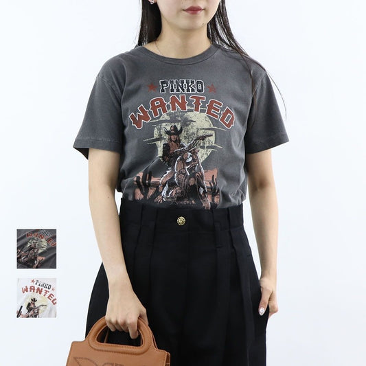 PINKO Tシャツ グレー ホワイト ロゴ プリント 半袖 1G18BM-Y7WQ