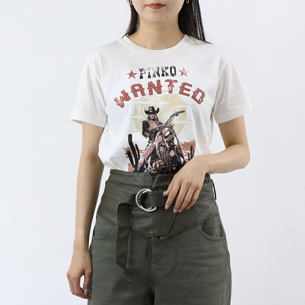 PINKO Tシャツ グレー ホワイト ロゴ プリント 半袖 1G18BM-Y7WQ