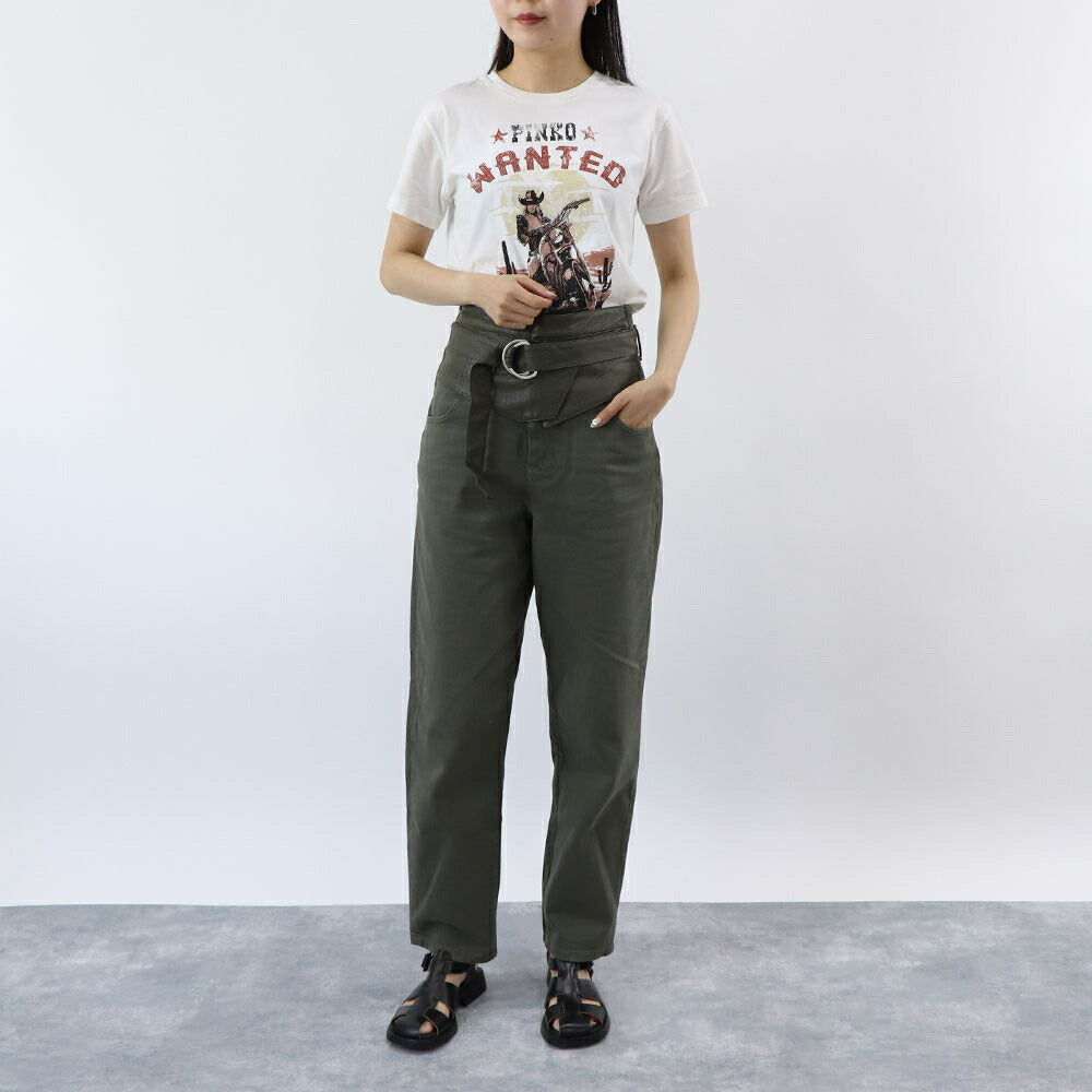 PINKO Tシャツ グレー ホワイト ロゴ プリント 半袖 1G18BM-Y7WQ