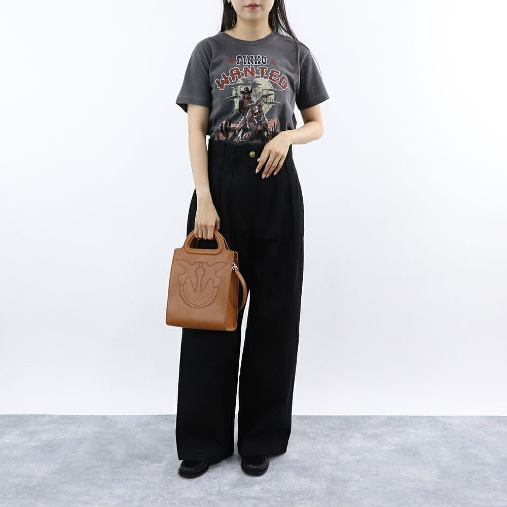 PINKO Tシャツ グレー ホワイト ロゴ プリント 半袖 1G18BM-Y7WQ