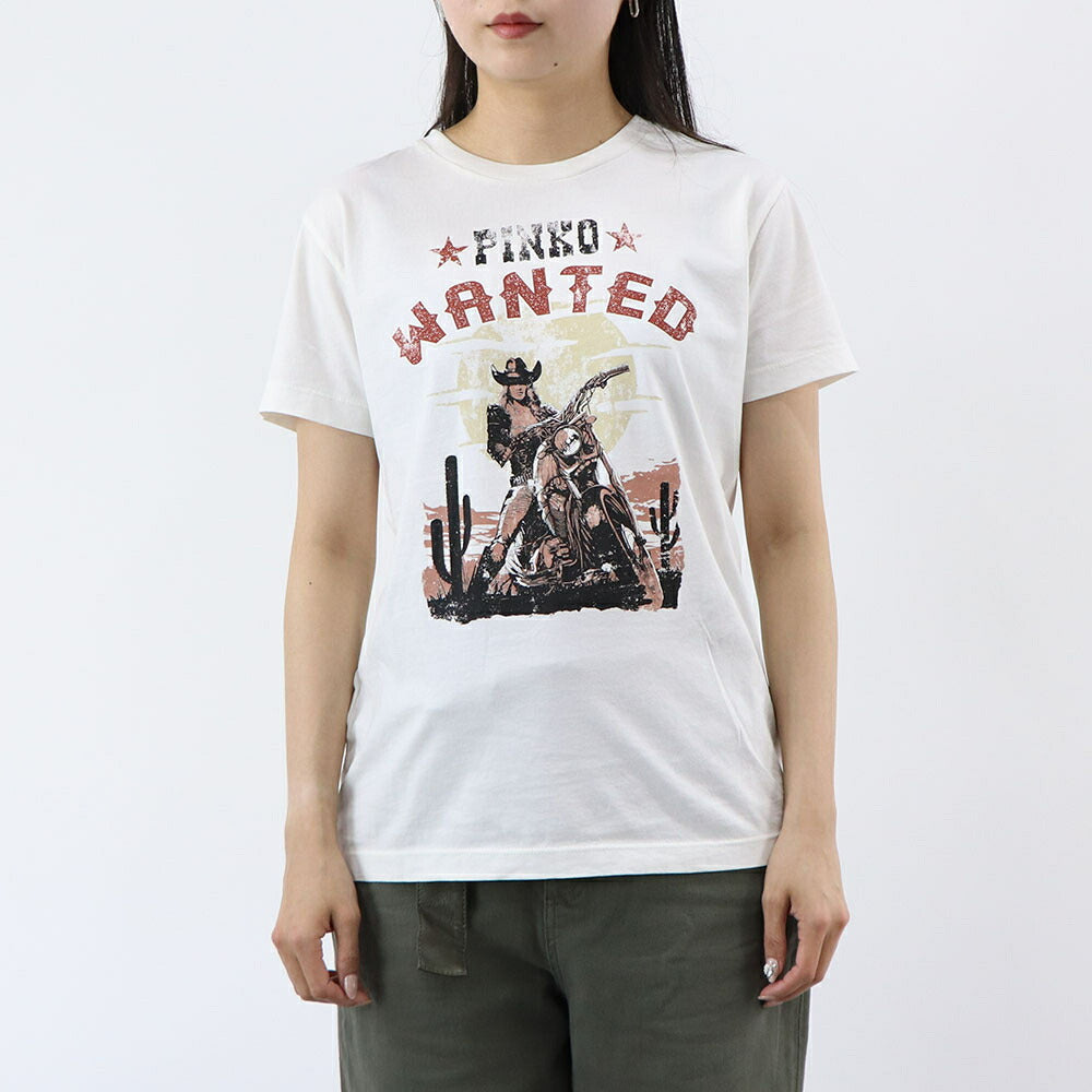 PINKO Tシャツ グレー ホワイト ロゴ プリント 半袖 1G18BM-Y7WQ