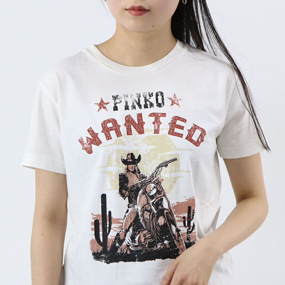 PINKO Tシャツ グレー ホワイト ロゴ プリント 半袖 1G18BM-Y7WQ