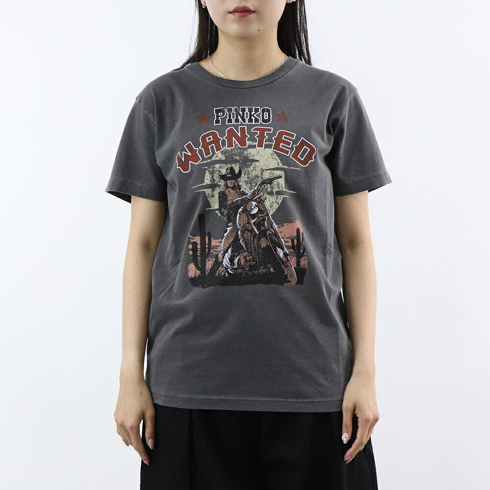PINKO Tシャツ グレー ホワイト ロゴ プリント 半袖 1G18BM-Y7WQ