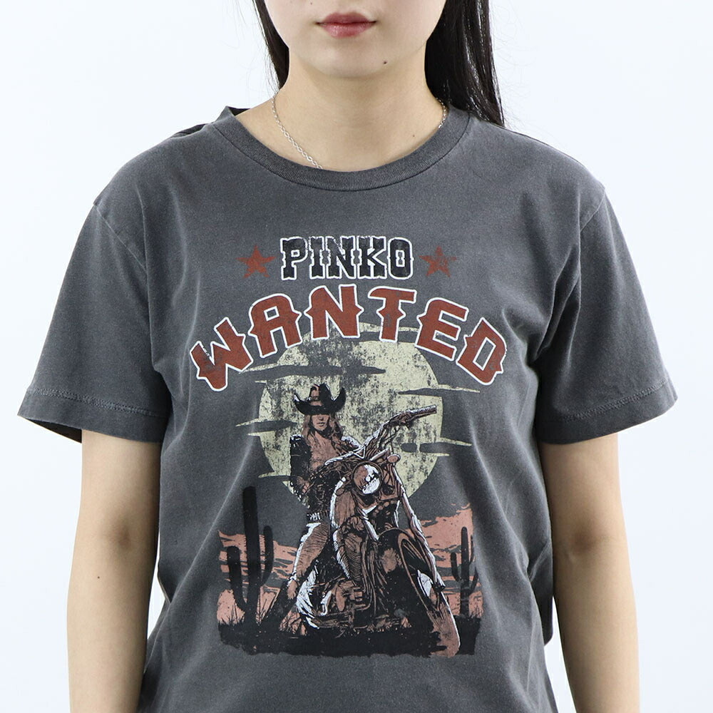 PINKO Tシャツ グレー ホワイト ロゴ プリント 半袖 1G18BM-Y7WQ