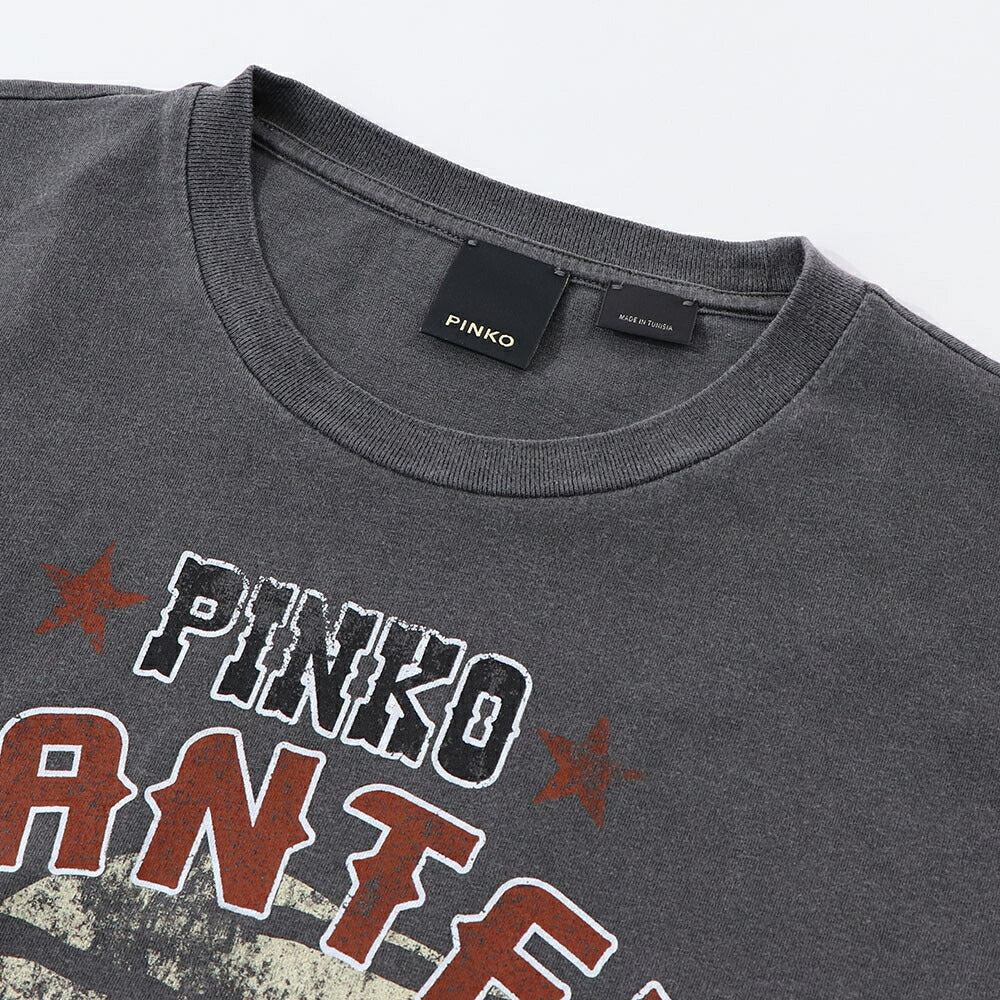 PINKO Tシャツ グレー ホワイト ロゴ プリント 半袖 1G18BM-Y7WQ