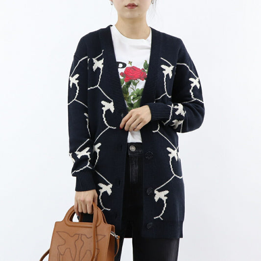 PINKO ネイビー ロゴ ニットカーディガン オーバーサイズ 1G17MT-Y7VF