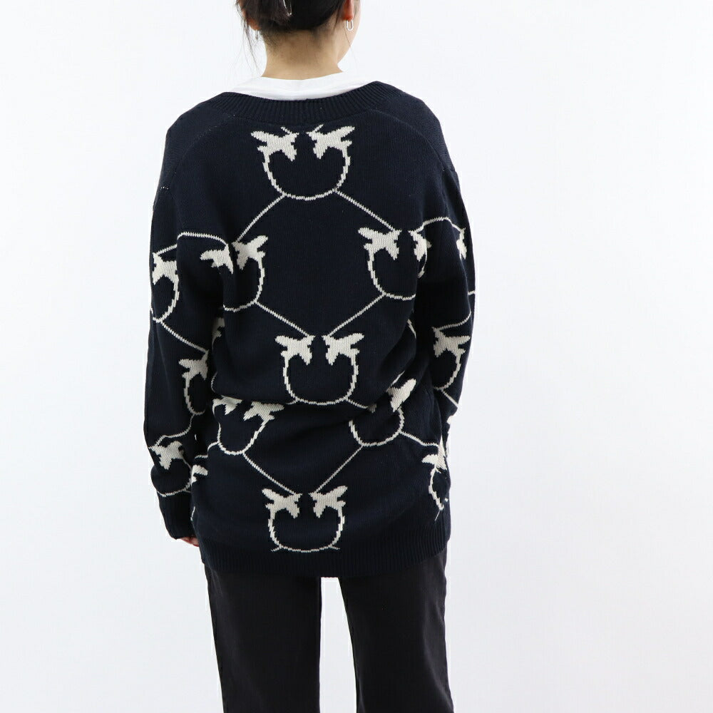 PINKO ネイビー ロゴ ニットカーディガン オーバーサイズ 1G17MT-Y7VF