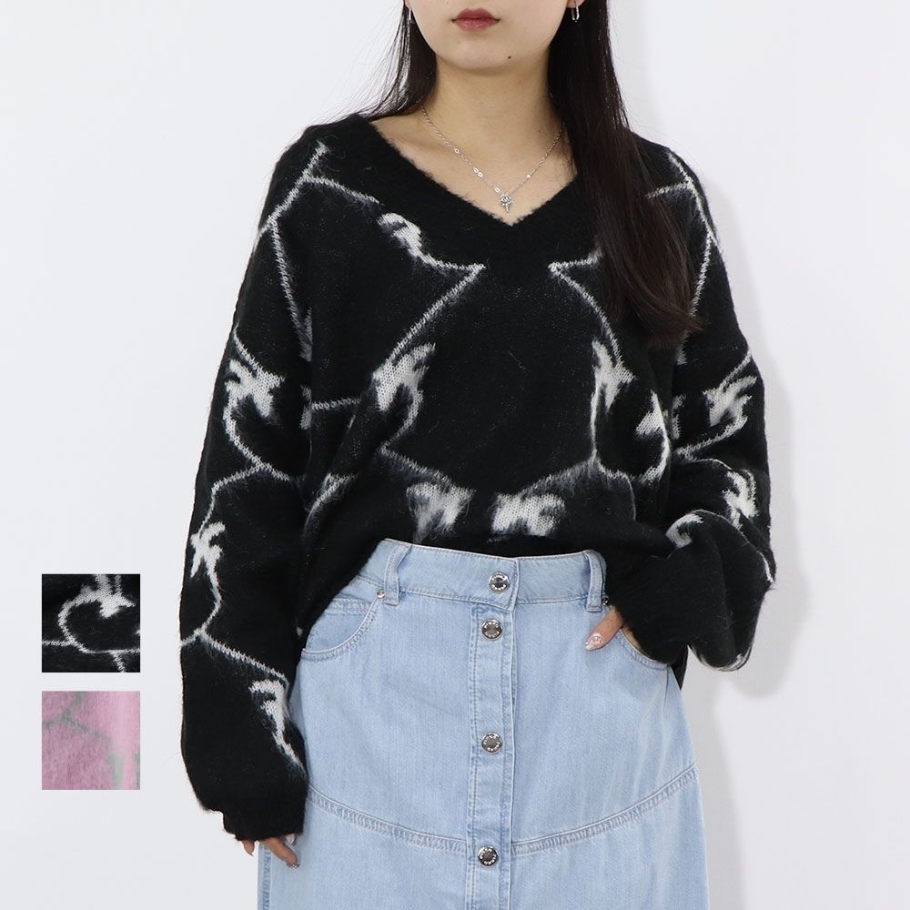 PINKO ブラック ピンク ロゴ シャギーニット 1G17UD-A007