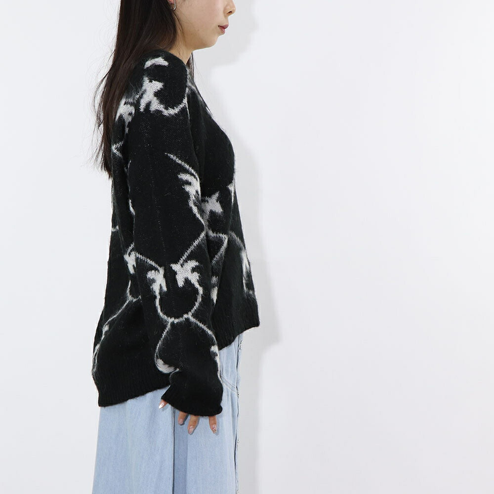 PINKO ブラック ピンク ロゴ シャギーニット 1G17UD-A007