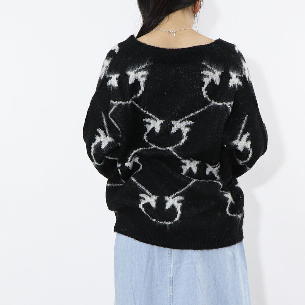 PINKO ブラック ピンク ロゴ シャギーニット 1G17UD-A007