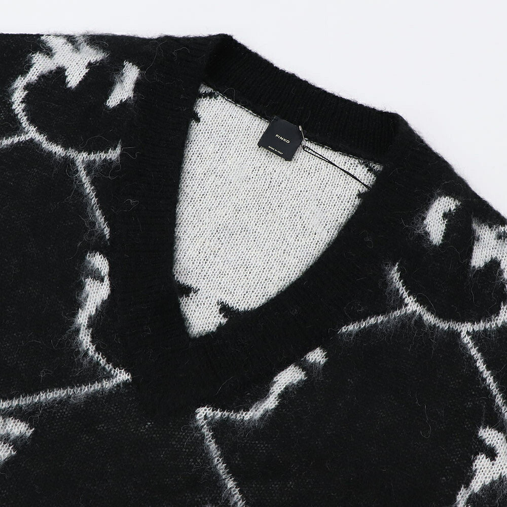 PINKO ブラック ピンク ロゴ シャギーニット 1G17UD-A007