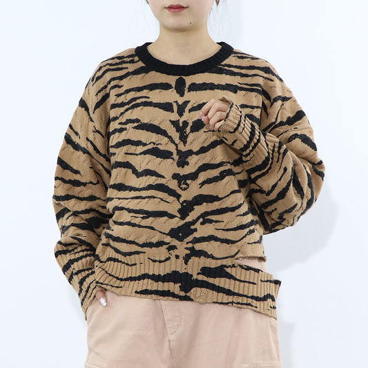 PINKO ニット ブラウン ゼブラ柄 オーバーサイズ ダメージ加工 1G18C4-A07M