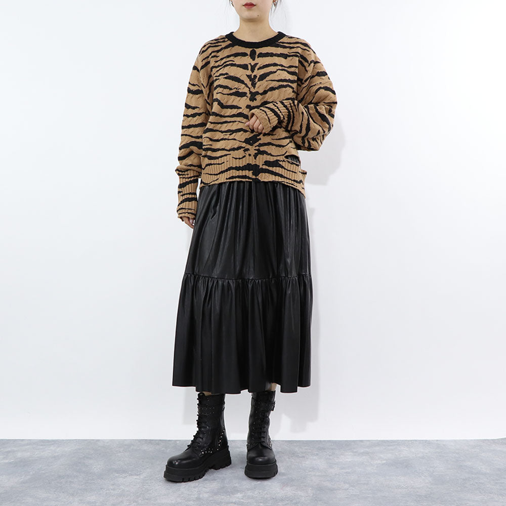 PINKO ニット ブラウン ゼブラ柄 オーバーサイズ ダメージ加工 1G18C4-A07M