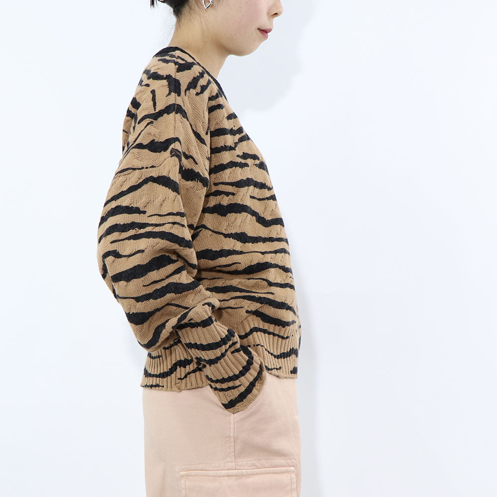 PINKO ニット ブラウン ゼブラ柄 オーバーサイズ ダメージ加工 1G18C4-A07M