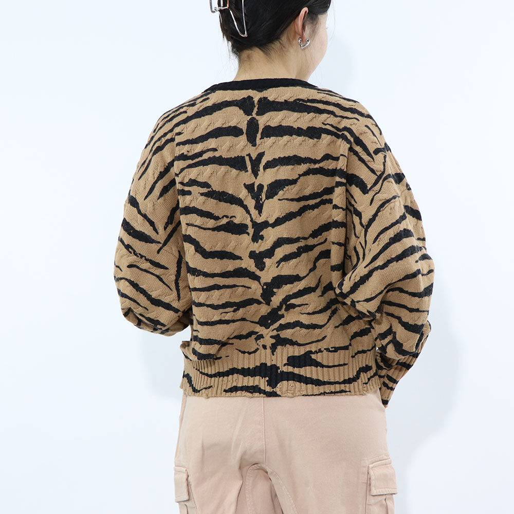 PINKO ニット ブラウン ゼブラ柄 オーバーサイズ ダメージ加工 1G18C4-A07M