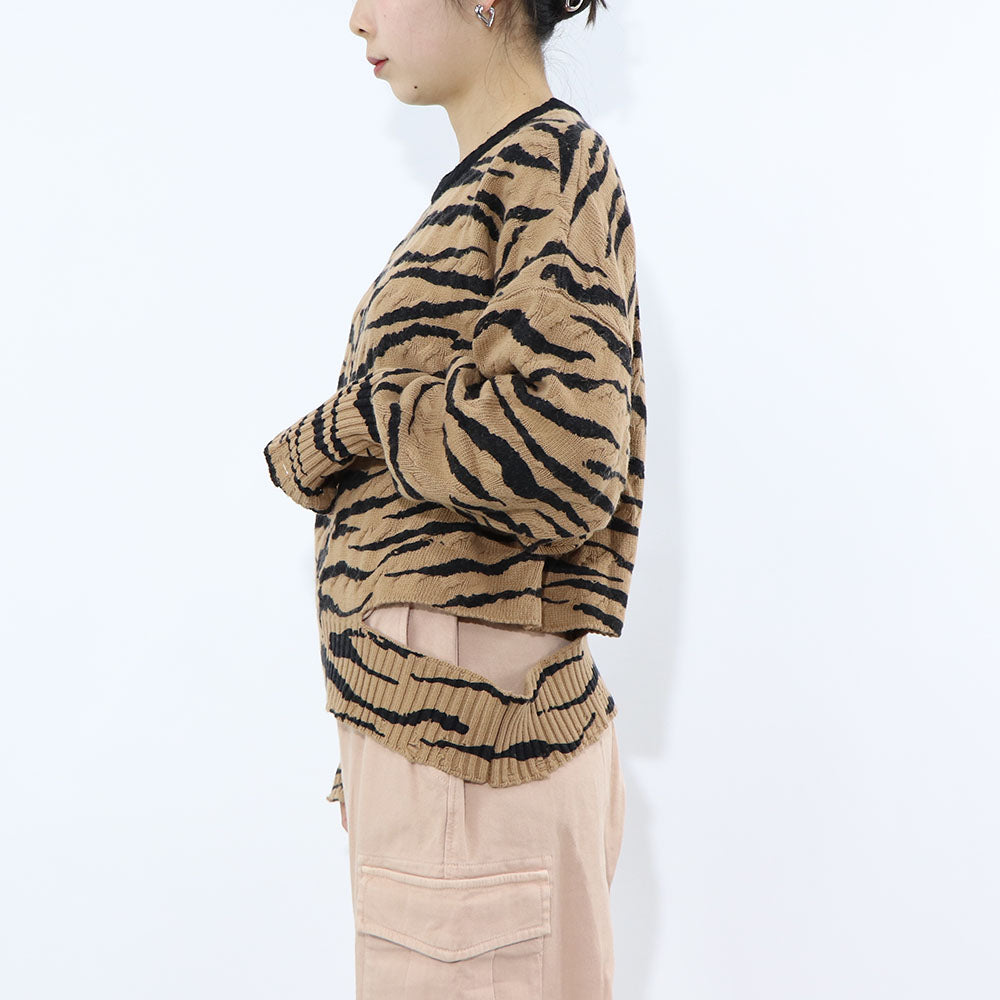 PINKO ニット ブラウン ゼブラ柄 オーバーサイズ ダメージ加工 1G18C4-A07M