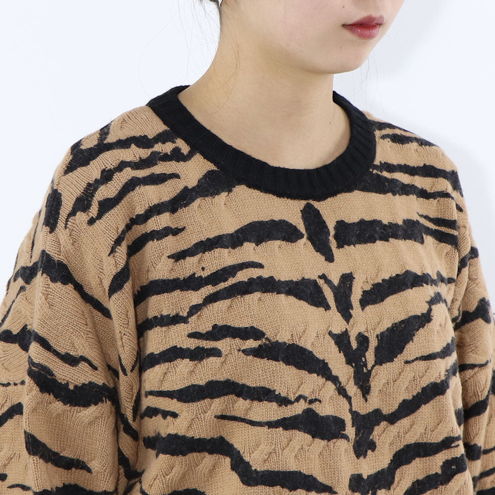 PINKO ニット ブラウン ゼブラ柄 オーバーサイズ ダメージ加工 1G18C4-A07M