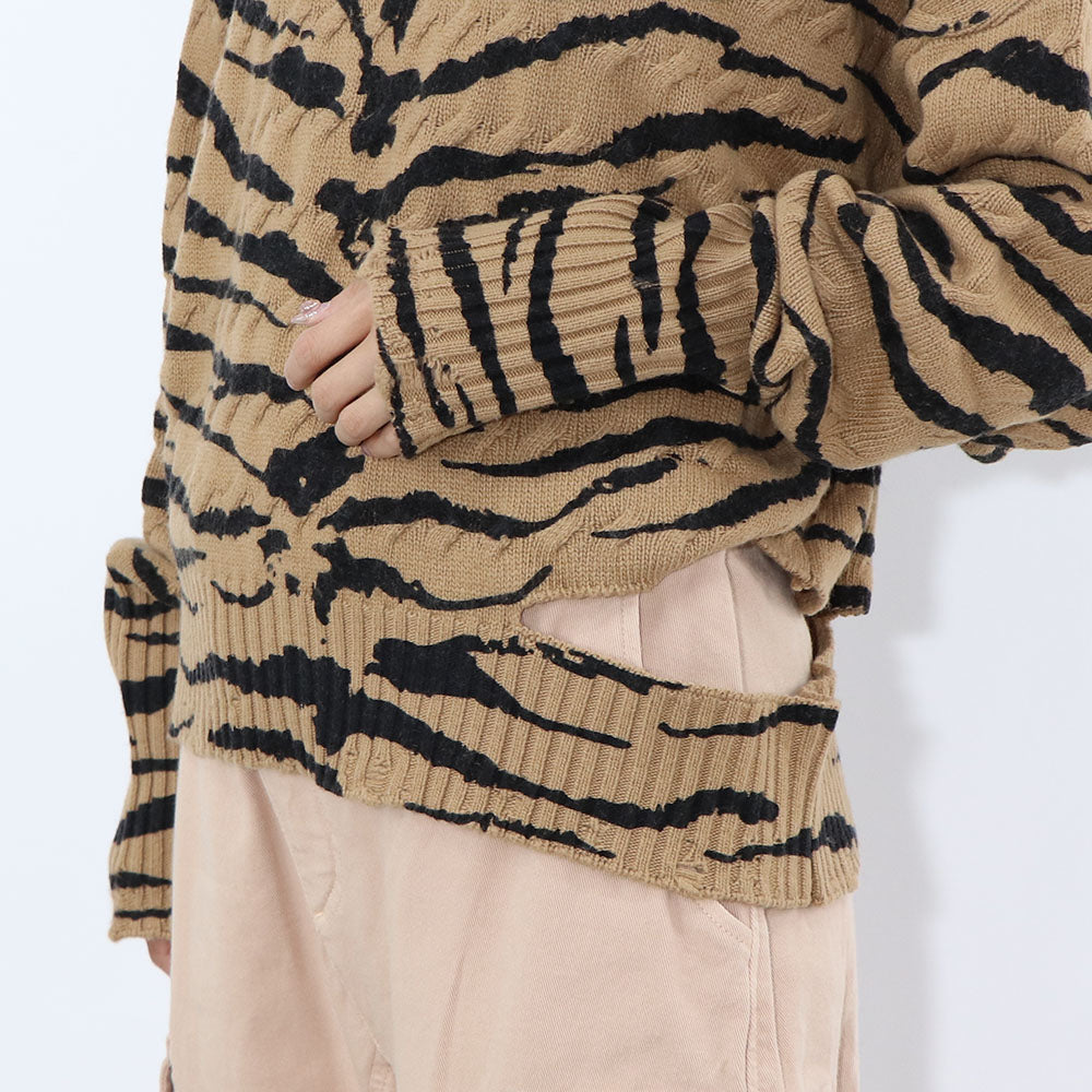 PINKO ニット ブラウン ゼブラ柄 オーバーサイズ ダメージ加工 1G18C4-A07M