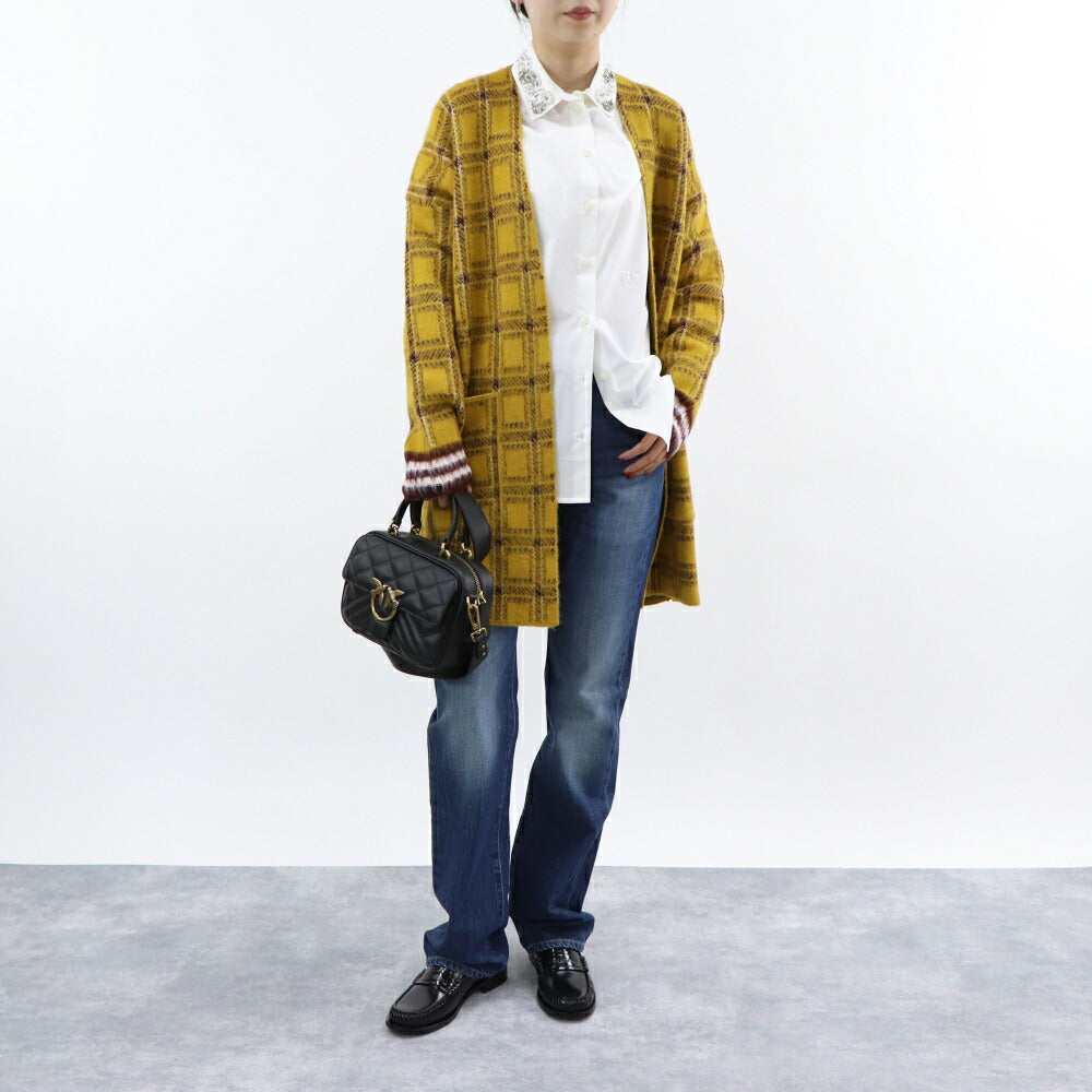 PINKO イエロー ニットカーディガン チェック柄 1G167N-Y772