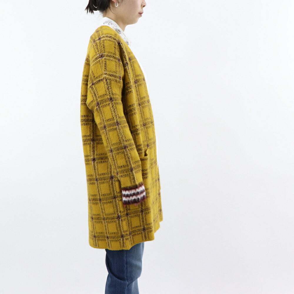 PINKO イエロー ニットカーディガン チェック柄 1G167N-Y772