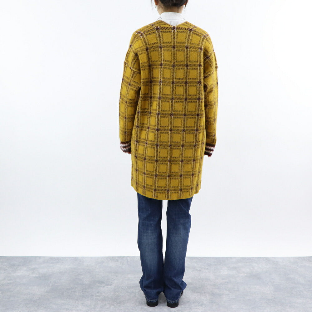 PINKO イエロー ニットカーディガン チェック柄 1G167N-Y772